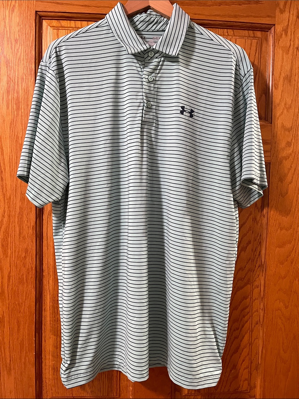 Under Armour Mint Green and Navy Striped Golf Polo